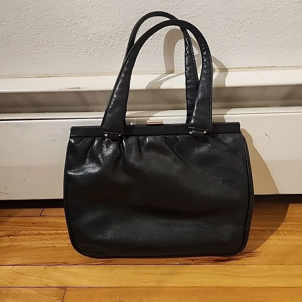 Vintage Shoulder Gold Pfeil Leather Black Hand Bag Evening Purse Clutch